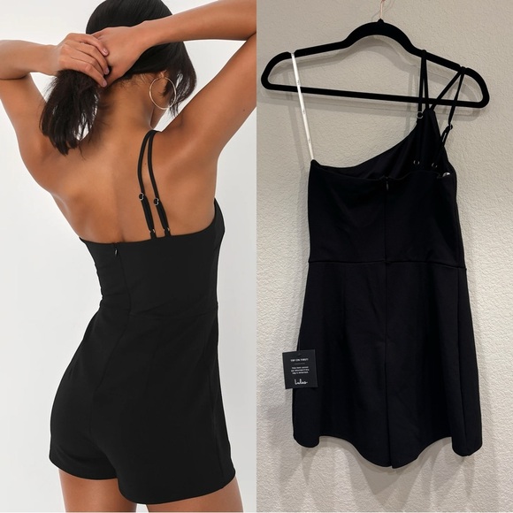 NWT Lulus Vamp Up Your Style Black One-Shoulder Sleeveless Romper - Picture 5 of 9